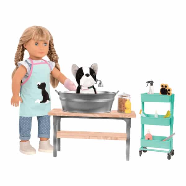 BD37387 Pet Grooming Set with Lorelei and pup in bathtub01 Le3ab Store