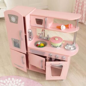 Vintage Wooden Play Kitchen Pink KidKraft with Pretend Ice Maker and Play Phone