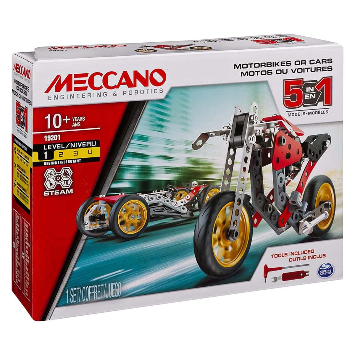 Meccano, 5-in-1 Street Fighter Bike, S.T.E.A.M. Building Kit Motos 5 Meccano Models To Build - Image 1