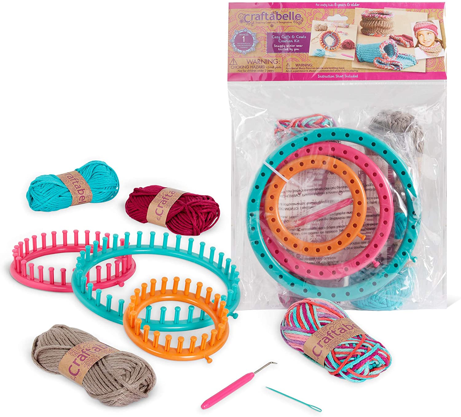 Aeelike Round Knitting Looms Set - Loom Knitting Set Includes Circle  Knitting Loom Hook and Plastic Needle - 24 Peg Sock Knitting Loom - Simple  Craft Knitting DIY Kit for Beginners S - 5/13cm
