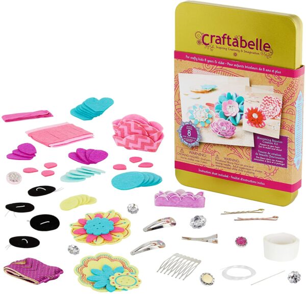 Flower Hair Accessories Kit – 150pc Set with Felt Shapes Buttons Craftabelle