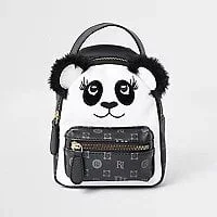 Girls Black Monogram Panda Mini Backpack