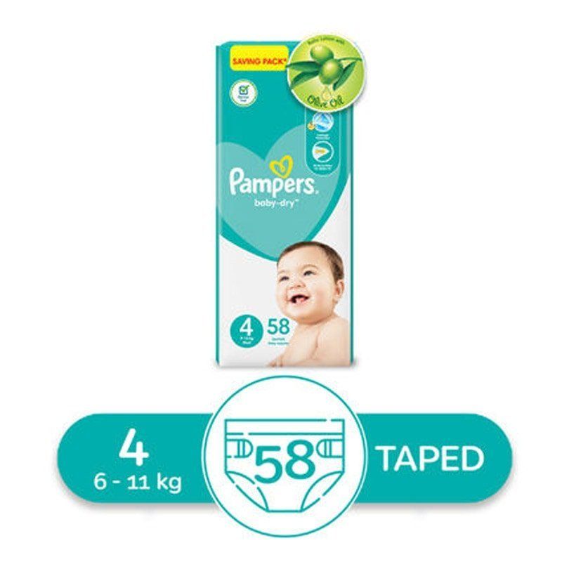 Pampers Baby Dry Size 4 Maxi 10-18Kg 58 Diapers Pampers Baby Dry Size 4 Maxi 10-18Kg 58 Diapers