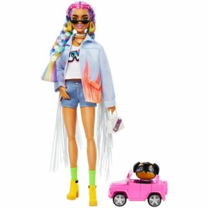 Barbie Extra Doll Braided Rainbow Hair with Dog