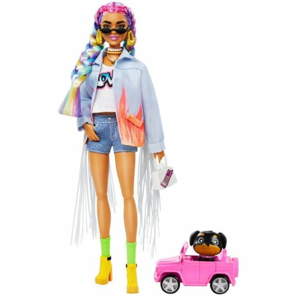 Barbie Extra Doll Braided Rainbow Hair with Dog