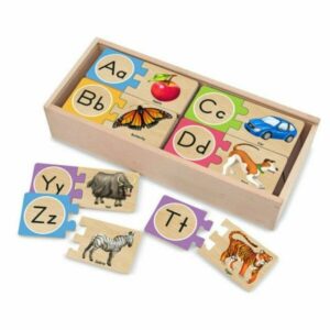 self correcting alphabet wooden puzzle with storage box