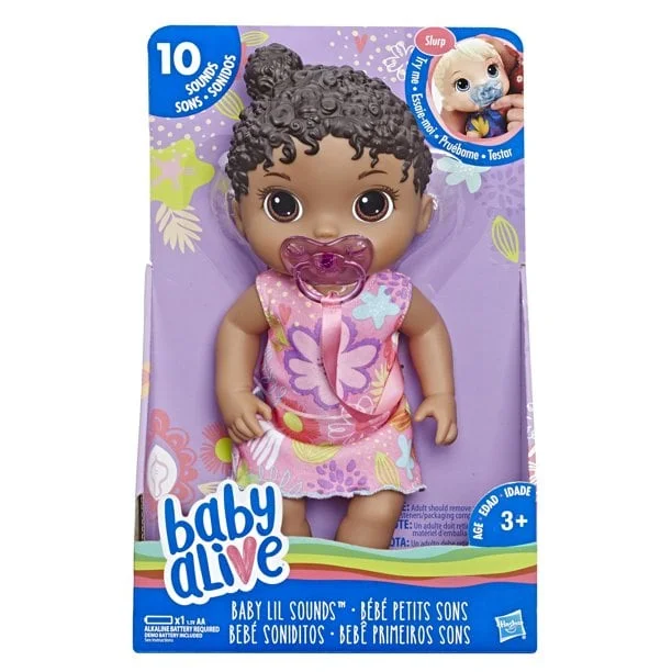 Baby Alive Baby Lil Sounds: Interactive Black Hair Baby Doll, Includes Dress and Pacifier - Image 9