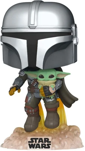 funko pop star wars the mandalorian mandalorian flying with the child grey Le3ab Store