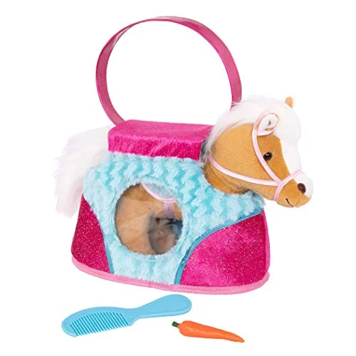 Pucci Pups by Battat – Beige Horse with Blue Stripes and Pink Pony Bag (ST8274Z) 10 inches - Image 3