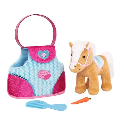 Pucci Pups by Battat – Beige Horse with Blue Stripes and Pink Pony Bag (ST8274Z) 10 inches - Image 4