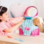 Pucci Pups by Battat – Beige Horse with Blue Stripes and Pink Pony Bag (ST8274Z) 10 inches - Image 5