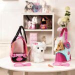 Pucci Pups by Battat – Beige Horse with Blue Stripes and Pink Pony Bag (ST8274Z) 10 inches - Image 6
