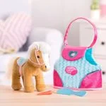 Pucci Pups by Battat – Beige Horse with Blue Stripes and Pink Pony Bag (ST8274Z) 10 inches