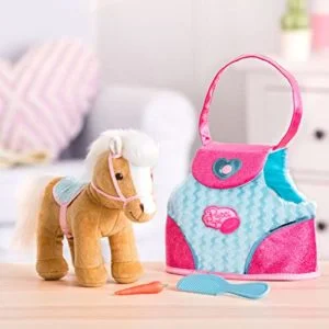 Pucci Pups by Battat – Beige Horse with Blue Stripes and Pink Pony Bag (ST8274Z) 10 inches