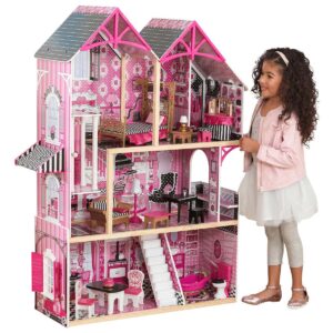 KidKraft 65944 3 Level Bella Dollhouse with 16 Different Fun Accessories, Pink
