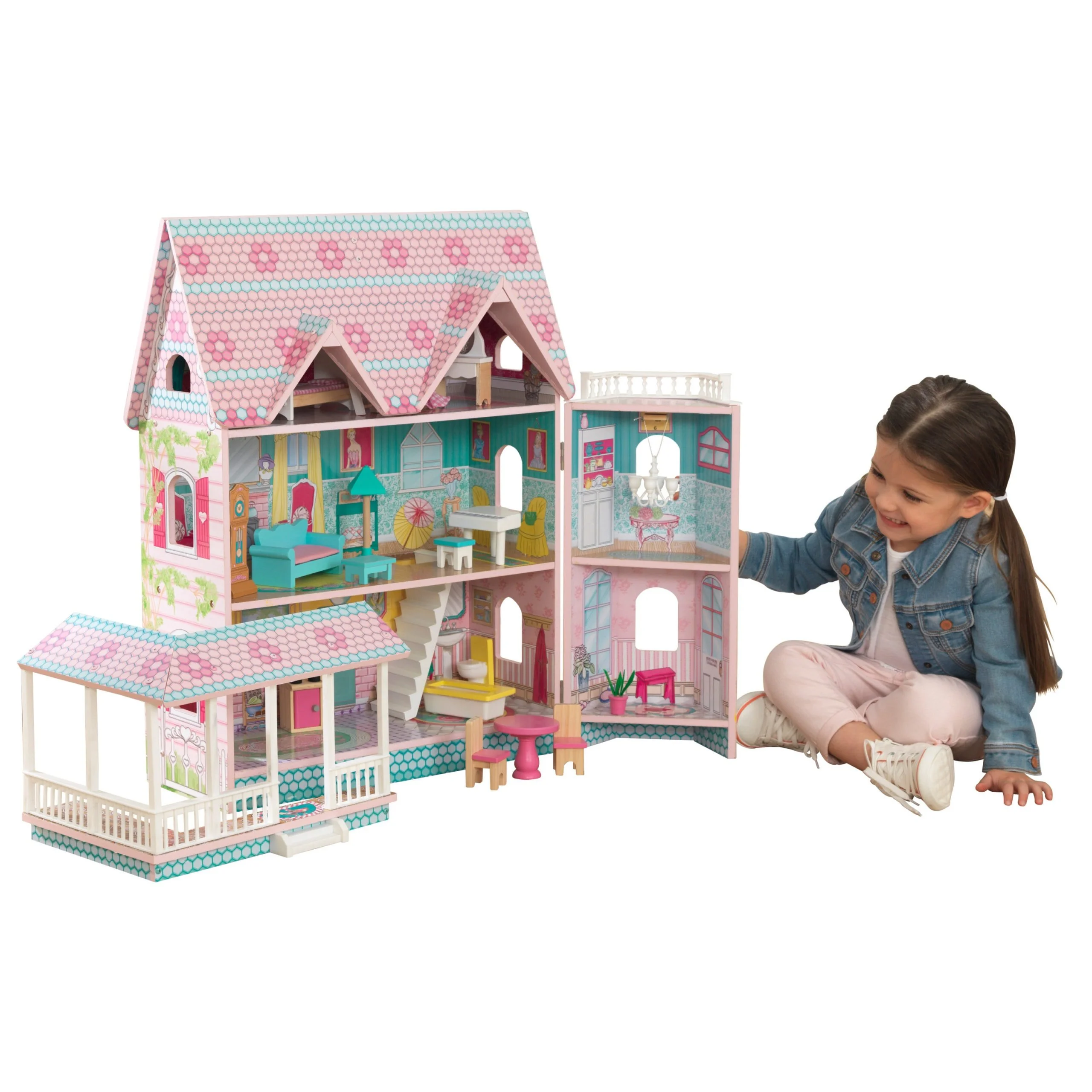 KidKraft Abbey Manor Dollhouse with 18-Piece Accessory Set - Image 3