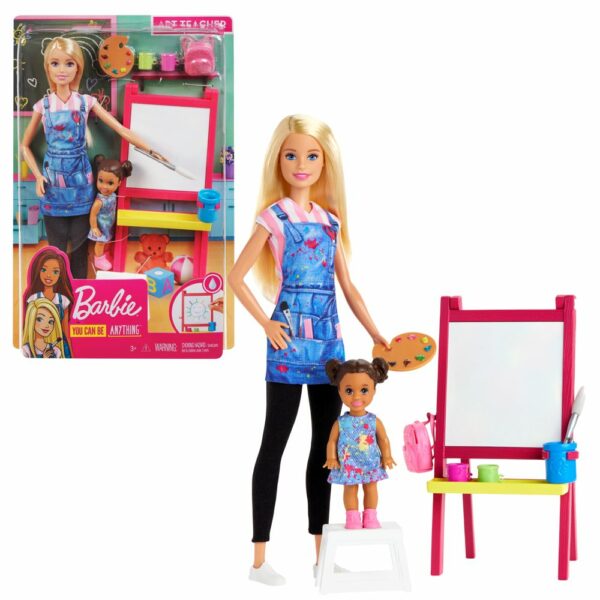 Barbie Career Art Teacher Playset with Blonde Doll, Toddler Doll and Toy Art Pieces