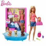 Barbie Doll Blonde And Playset With 3 Puppies Bath Time GDJ37