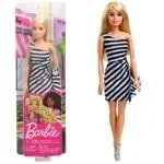 Barbie Doll Wearing Glitzy Black and White Striped Party Dress