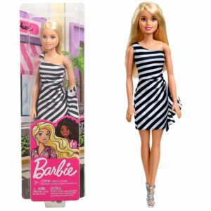 Barbie Doll Wearing Glitzy Black and White Striped Party Dress