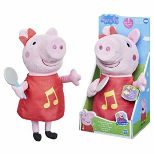 Peppa Pig Oink-Along Songs Peppa Plush Doll with Sparkly Red Dress and Bow, Sings 3 Songs-