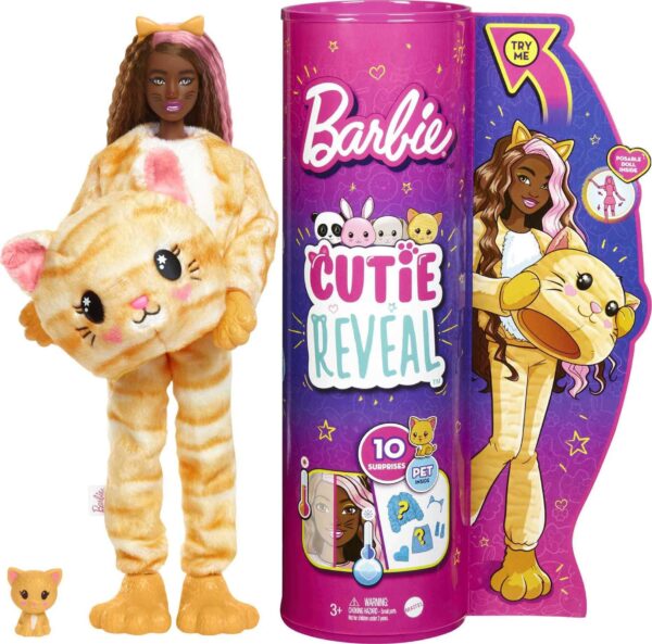 barbie cutie reveal doll with kitty plush costume 10 surprises Le3ab Store