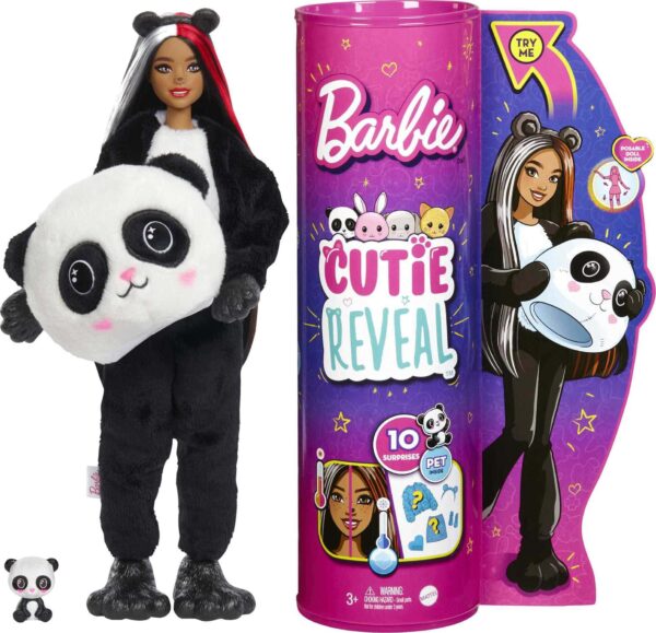 barbie cutie reveal doll with panda plush costume 10 surprises Le3ab Store