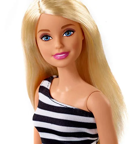 Barbie Doll Wearing Glitzy Black and White Striped Party Dress - Image 2