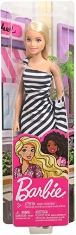Barbie Doll Wearing Glitzy Black and White Striped Party Dress - Image 4