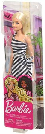 Barbie Doll Wearing Glitzy Black and White Striped Party Dress - Image 5