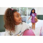 Barbie Fashionistas Doll 143 with Blue Hair and Pink and Black Dress - Image 2