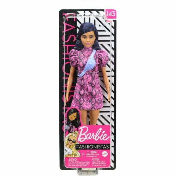 barbie fashionistas doll 143 with blue hair and pink and black dress 5 Le3ab Store