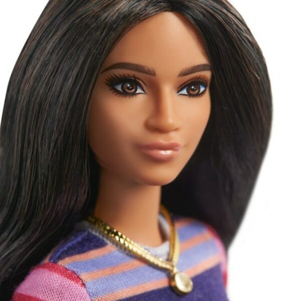 barbie fashionistas doll 147 with long brunette hair striped dress 2 Le3ab Store