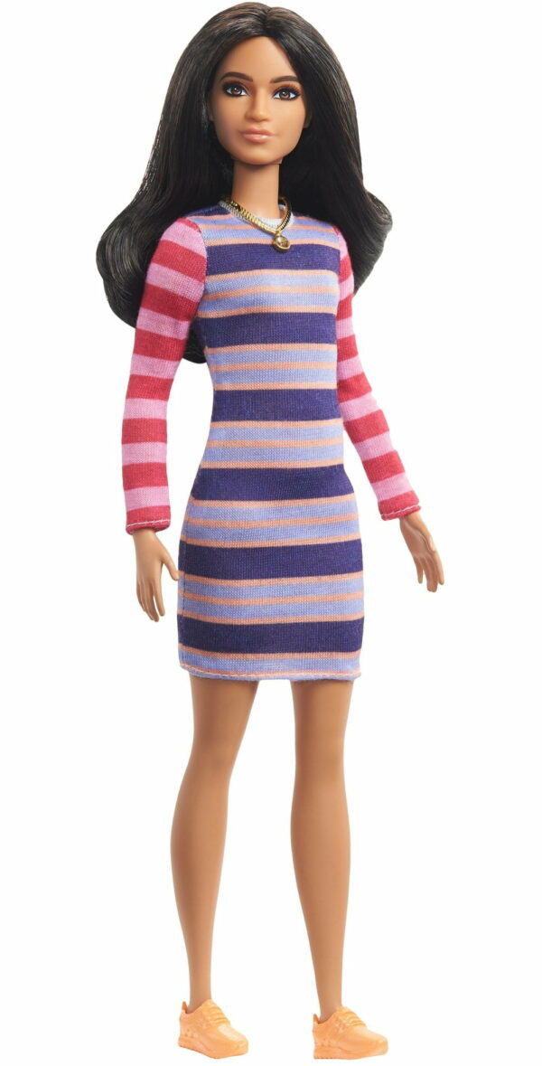barbie fashionistas doll 147 with long brunette hair striped dress Le3ab Store