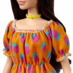 Barbie Fashionistas Doll 160 with Long Brunette Hair Wearing Patterned Orange Dress - Image 4