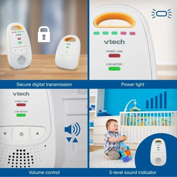 VTech DM111 Safe & Sound DECT 6.0 Digital Audio Baby Monitor with Belt Clip, 1 Parent Unit, White - Image 9