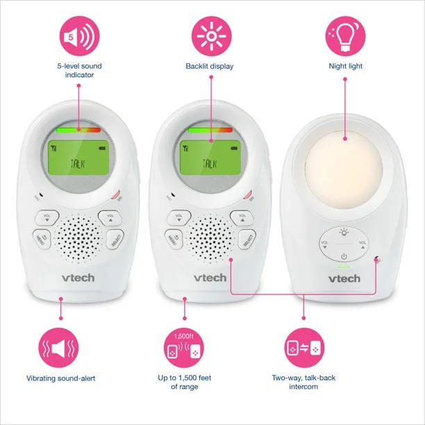 VTech DM1211-2 Enhanced Range Digital Audio Baby Monitor with Night Light, 2 Parent Units, Silver and White - Image 5