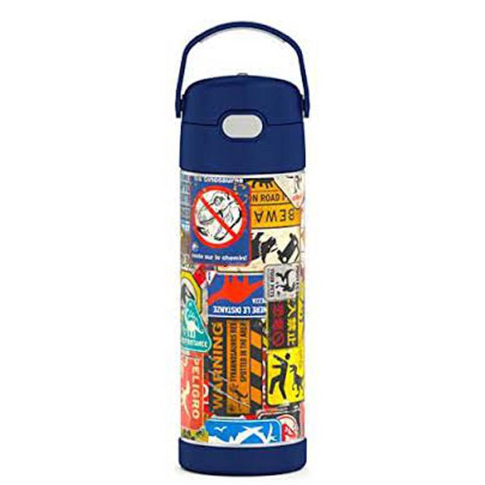 THERMOS Jurassic World: Dominion FUNTAINER 16 Ounce Stainless Steel Vacuum Insulated Bottle with Wide Spout Lid THERMOS Jurassic World: Dominion FUNTAINER 16 Ounce Stainless Steel Vacuum Insulated Bottle with Wide Spout Lid