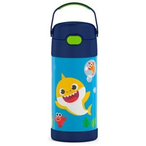 THERMOS FUNTAINER 12 Ounce Stainless Steel Vacuum Insulated Kids Straw Bottle, Baby Shark