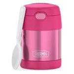 THERMOS FUNTAINER 10 Ounce Stainless Steel Vacuum Insulated Kids Food Jar with Folding Spoon, Pink