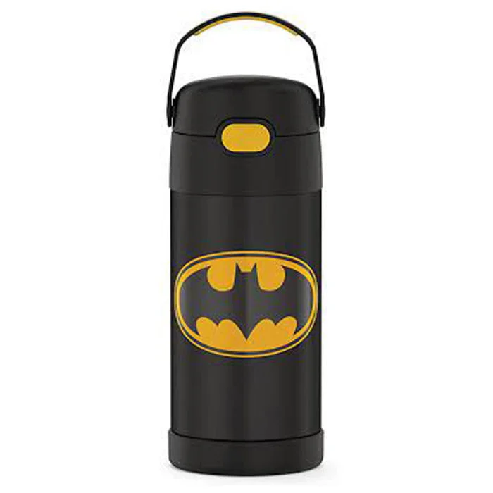 THERMOS FUNTAINER 12 Ounce Stainless Steel Vacuum Insulated Kids Straw Bottle, Batman THERMOS FUNTAINER 12 Ounce Stainless Steel Vacuum Insulated Kids Straw Bottle, Batman