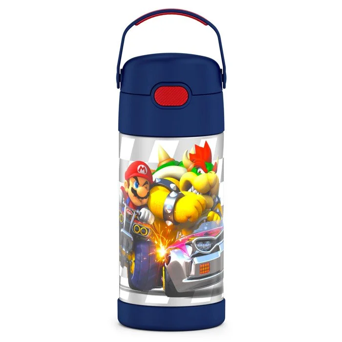 THERMOS FUNTAINER 12 Ounce Stainless Steel Vacuum Insulated Kids Straw Bottle, Super Mario Brothers