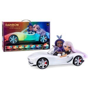 Rainbow High Color Change Car – Convertible Vehicle, 8-in-1 Light-Up, Multicolor Changing Car with Wheels that Move, Working Seat Belts and Steering Wheel