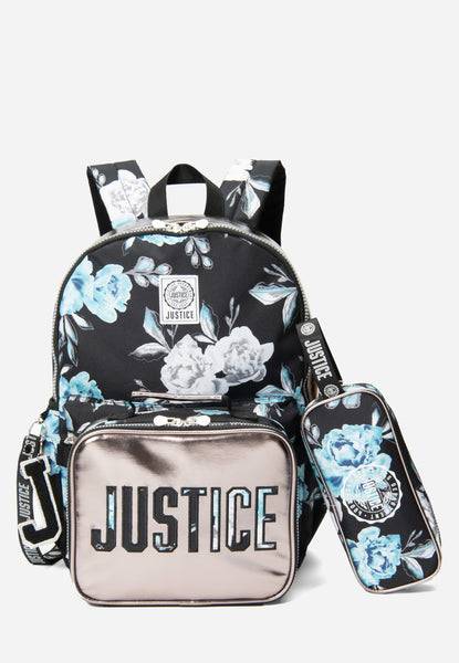 Justice Patterned Backpack Set Blue Floral