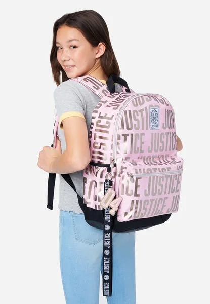 Justice Patterned Backpack Pink with Lanyard - Image 6