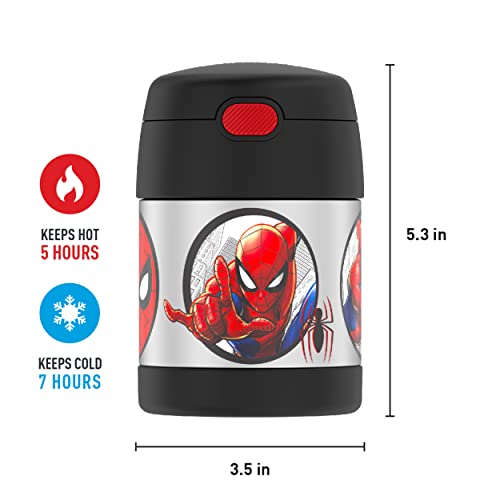 thermos funtainer 10 ounce stainless steel vacuum insulated kids food jar  with spoon, spider-man