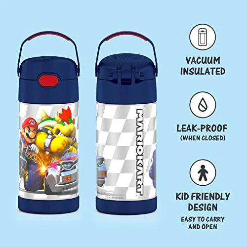 THERMOS FUNTAINER 12 Ounce Stainless Steel Vacuum Insulated Kids Straw Bottle, Super Mario Brothers - Image 2