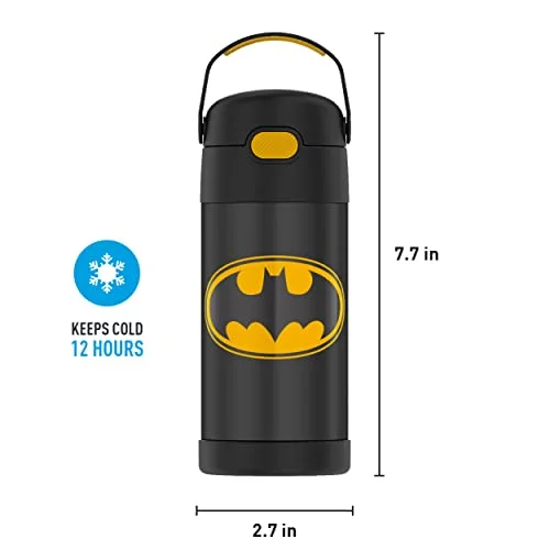 THERMOS FUNTAINER 12 Ounce Stainless Steel Vacuum Insulated Kids Straw Bottle, Batman - Image 5