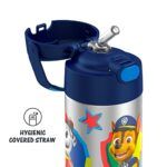 THERMOS FUNTAINER 12 Ounce Stainless Steel Vacuum Insulated Kids Straw Bottle, Blue Paw Patrol - Image 3