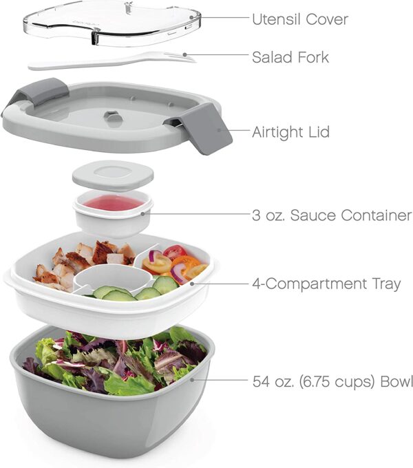 Bentgo Salad Stackable Lunch Container with Large 54 oz Salad Bowl 4 Compartment Bento Style Tray for Toppings 5 Le3ab Store